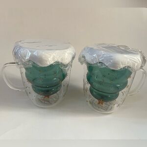 Double-Walled Glass Mugs with Christmas Tree